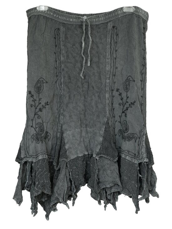 Kirat Free Dresses & Skirts - KIRAT Skirt Asymmetrical Witchy Grey Embroidered Hippie Handkerchief Midi